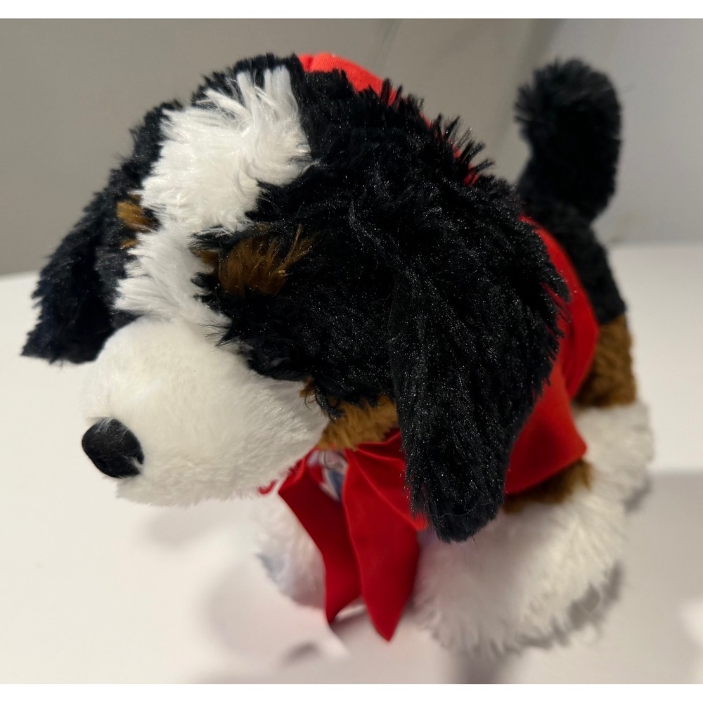 Build-A-Bear Bernese Mountain Dog Plush Tri-Color Puppy Red Hoodie Bow Holiday